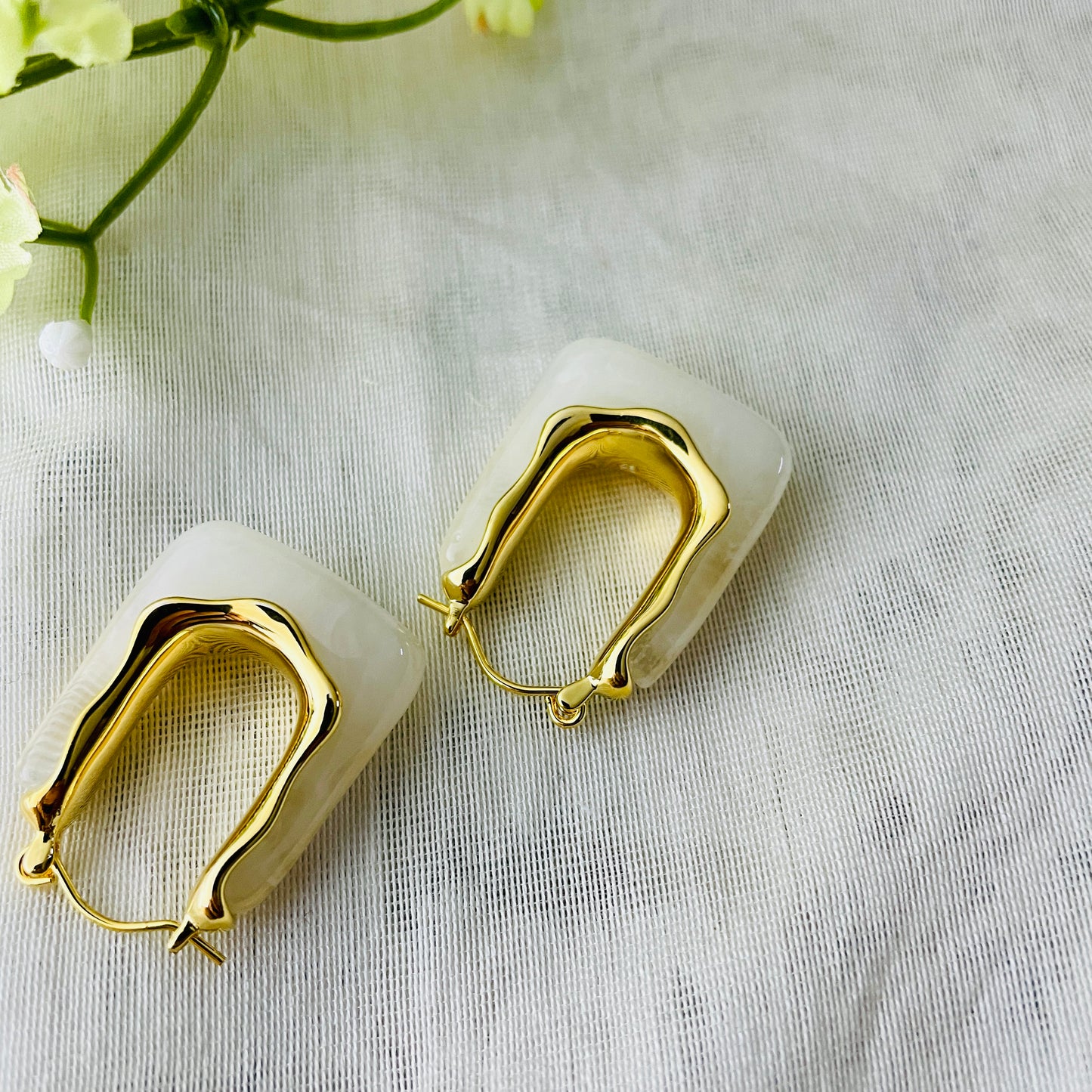 White Stone hoop earrings