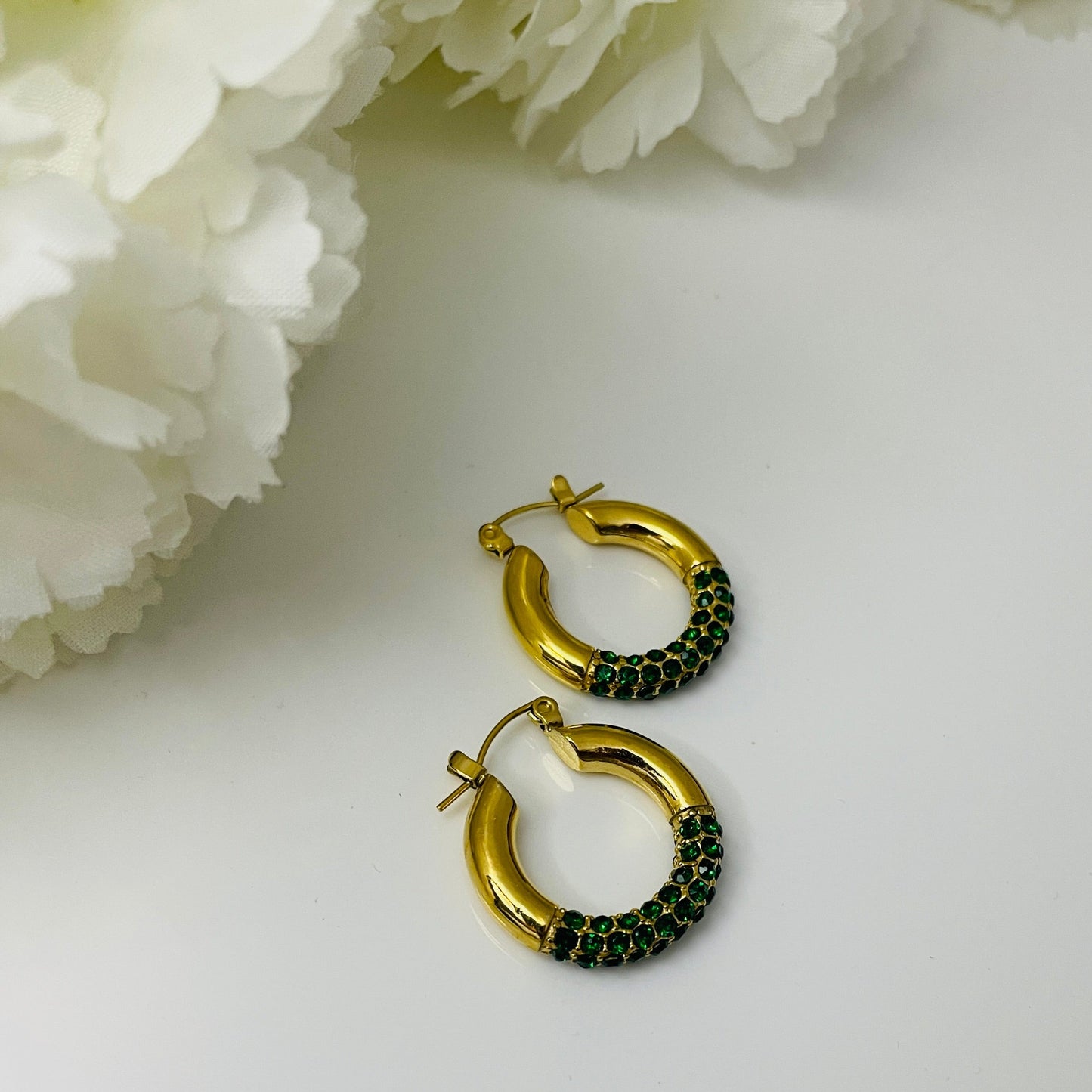 Emerald diamond hoop earrings