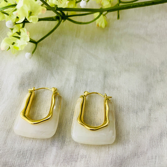 White Stone hoop earrings