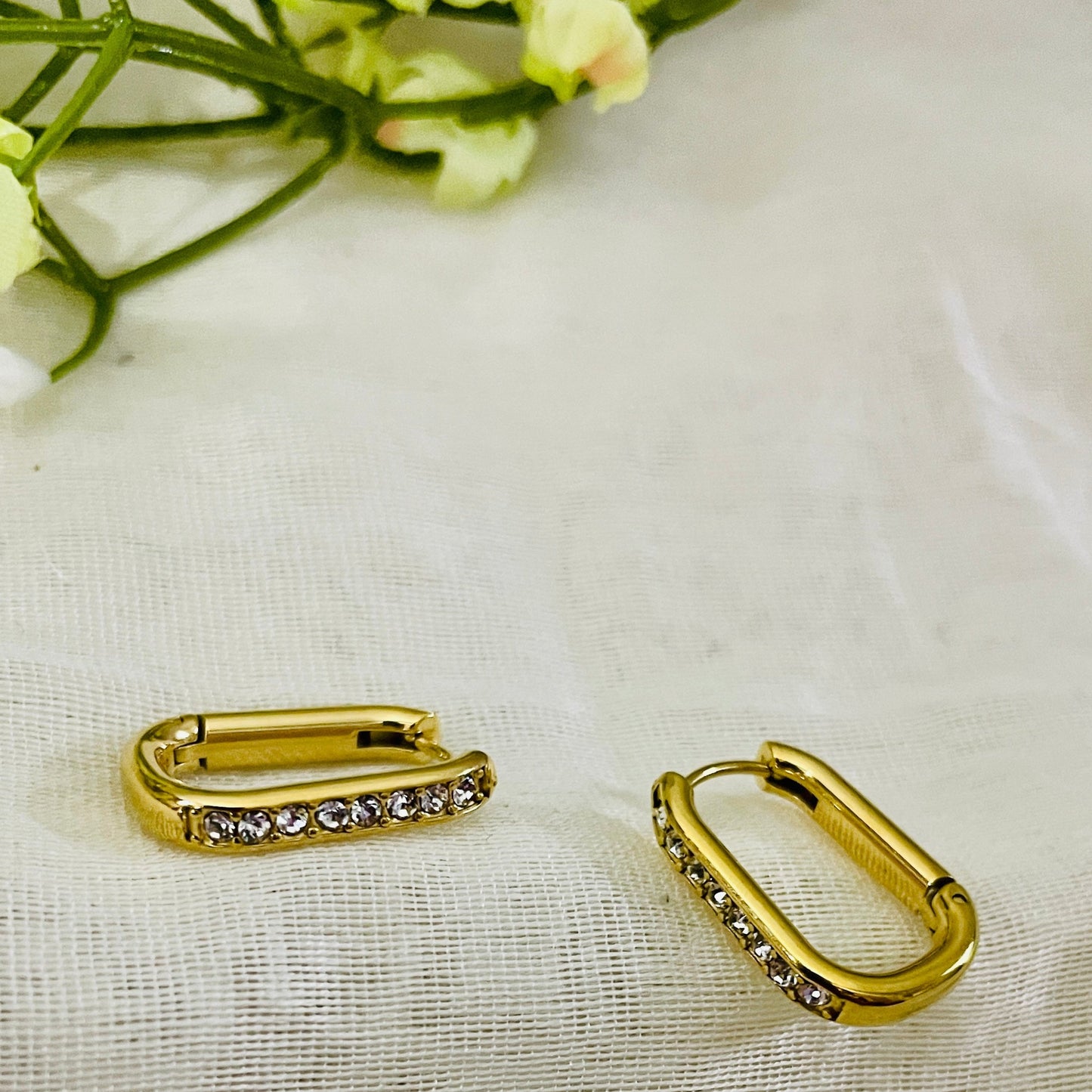 Rectangle stud hoop earrings