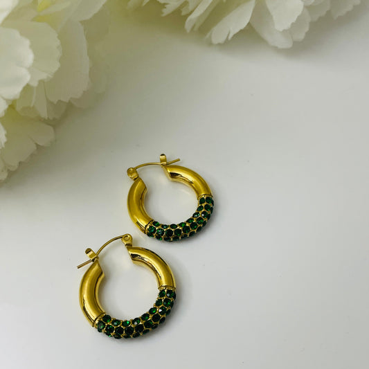 Emerald diamond hoop earrings