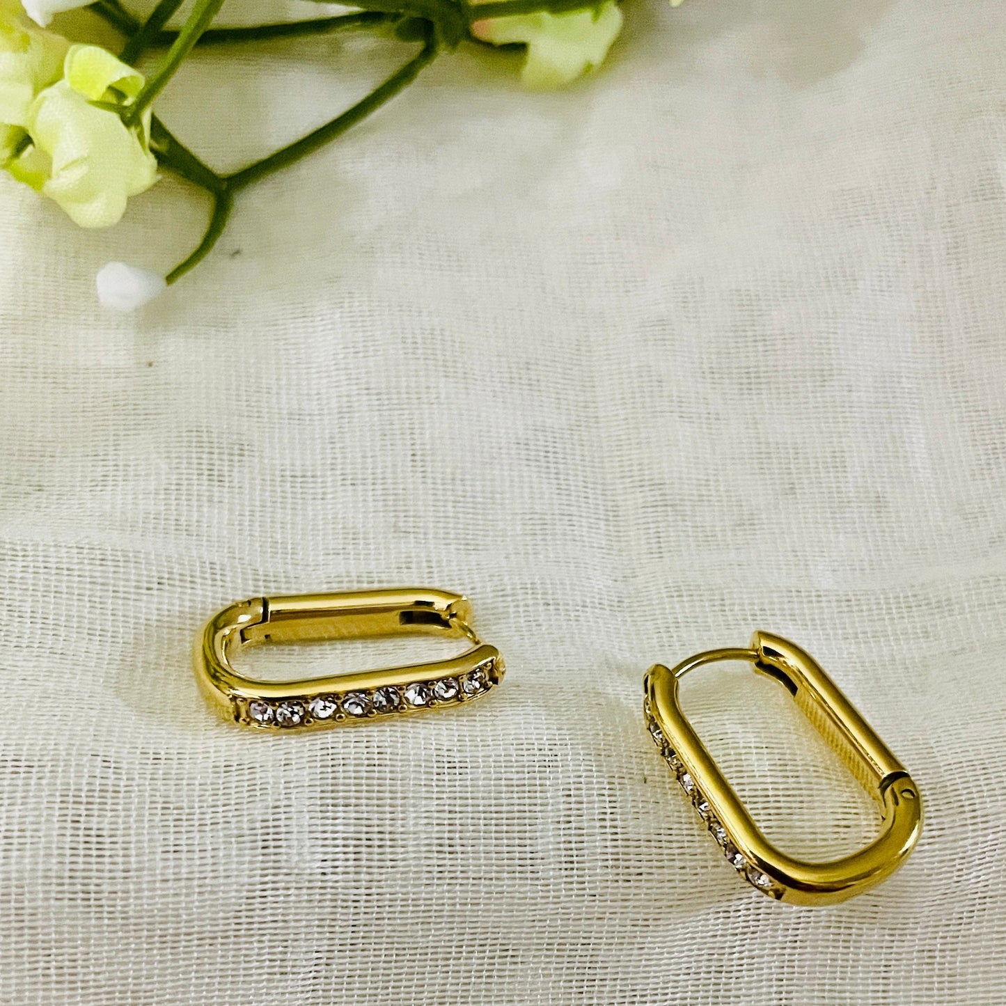 Rectangle stud hoop earrings