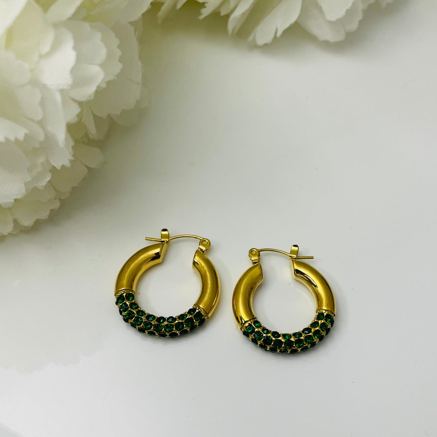 Emerald diamond hoop earrings