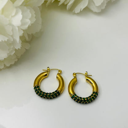 Emerald diamond hoop earrings
