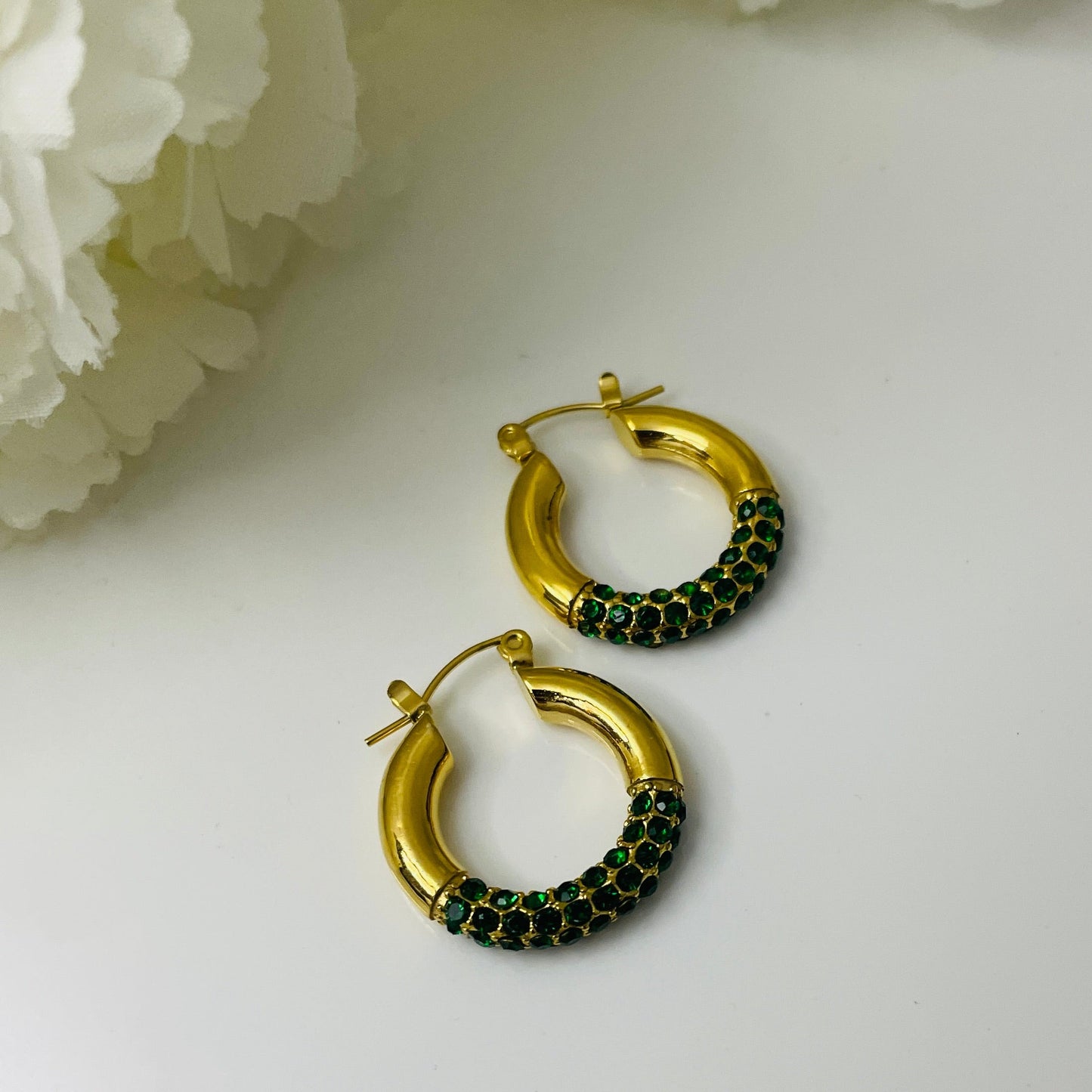 Emerald diamond hoop earrings