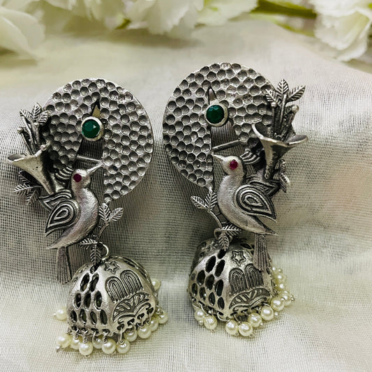 Aesthetic bird motif jhumki earrings